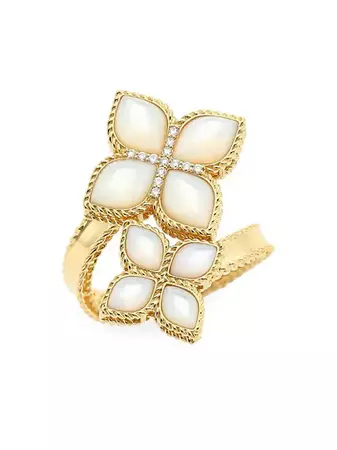Shop Roberto Coin Venetian Princess 18K Gold Mother-Of-Pearl & Diamond Wrap Ring | Saks Fifth Avenue