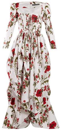 Poppy Print Cotton Poplin Gown - Womens - Ivory Multi