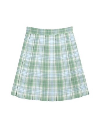Mint Green Plaid Pleated Short Skirt JK Skirt - Cedar
