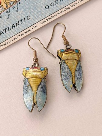 Enamel Cicada Earrings Egyptian Inspired Earrings Bug | Etsy