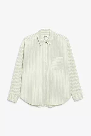 Cotton shirt - Green and white stripes - Shirts & Blouses - Monki WW