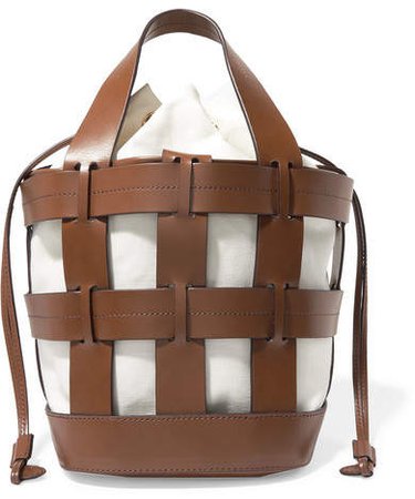 Trademark - Cooper Caged Leather And Canvas Tote - Brown