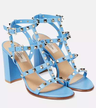Rockstud Leather Sandals in Blue - Valentino Garavani | Mytheresa
