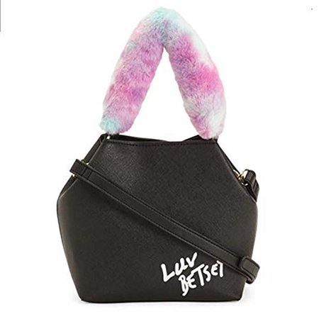 Luv Betsey Johnson Mini Bucket Black with Fur Handle Crossbody Bag: Handbags: Amazon.com
