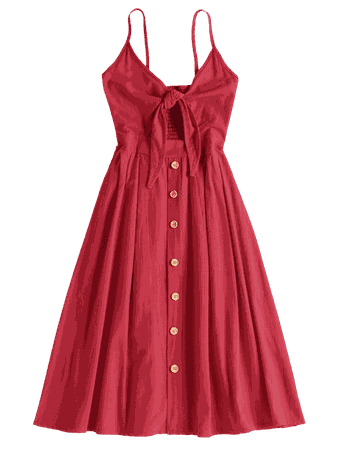Smocked Tie Front Cami Dress VALENTINE RED: Casual Dresses S | ZAFUL