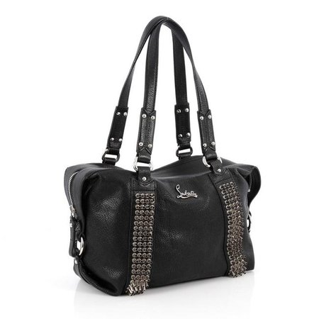 *clipped by @luci-her* Christian Louboutin Morrigan Capra Spiked Medium Black Leather Tote - Tradesy