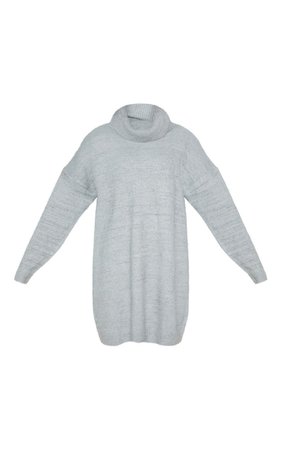 Light Grey Knitted High Neck Jumper Dress | PrettyLittleThing