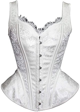 Women Gothic Vintage Steampunk Boned Lace Overbust Satin Shoulder Strap Corset Bustier Top at Amazon Women’s Clothing store