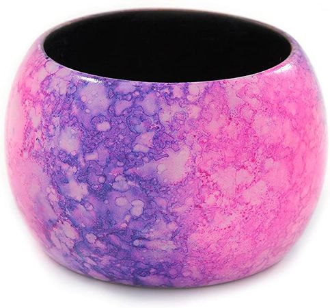 Amazon.com: Avalaya Chunky Wide Bright Pink/Purple Marble Effect Wood Bangle Bracelet - 18cm L/Medium: Clothing, Shoes & Jewelry
