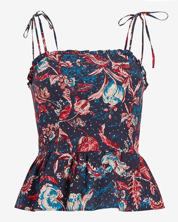 Floral Fitted Tie Strap Peplum Cami | Express