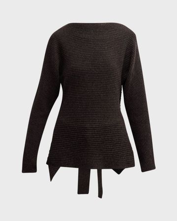 Neiman Marcus Cashmere Collection Cashmere Ribbed Tie-Back Tunic Sweater | Neiman Marcus