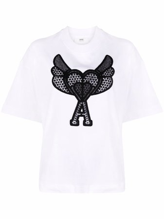 AMI Paris Ami De Coeur lace-detail T-shirt - Farfetch