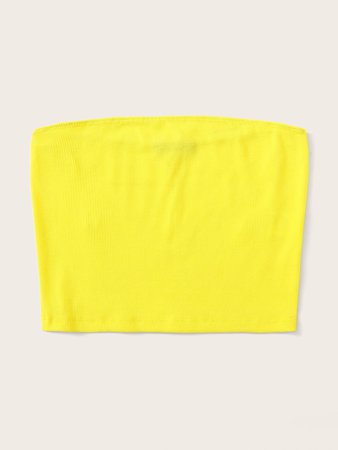 Neon Yellow Crop Rib-knit Bandeau Top | ROMWE