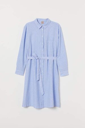 H&M+ Linen-blend Shirt Dress - Blue