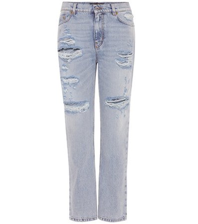 Embellished distressed jeans