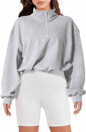 ANRABESS Women's Half Zip Crop Sweatshirt Quarter Zip Pullover Workout Gym Hoodie Oversized Loose Baggy High Neck