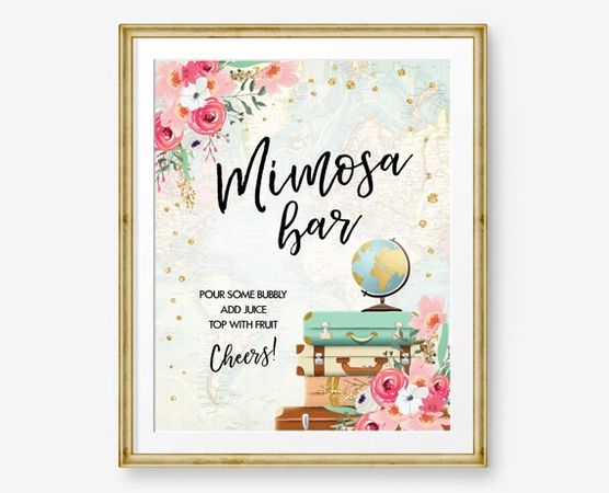 Miss to Mrs Travel Sign Mimosa Bar Cheers Bridal Shower Wedding Fruit - Design My Party Studio