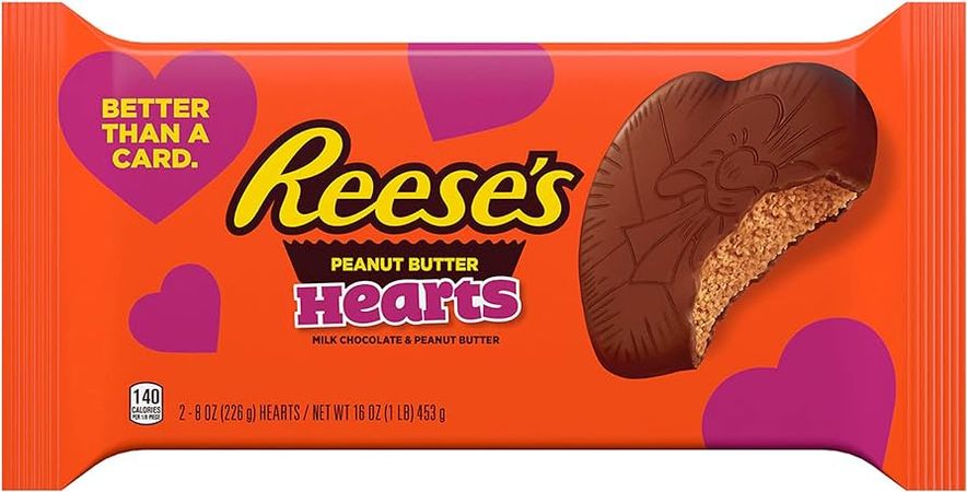 REESE'S Milk Chocolate Peanut Butter Hearts, Valentine's Day Candy Pack, 8 oz (2 Count) : Grocery & Gourmet Food