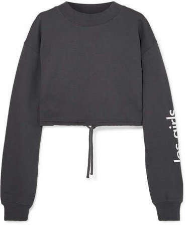 Les Girls Les Boys - Cropped Printed Cotton-jersey Sweatshirt - Charcoal