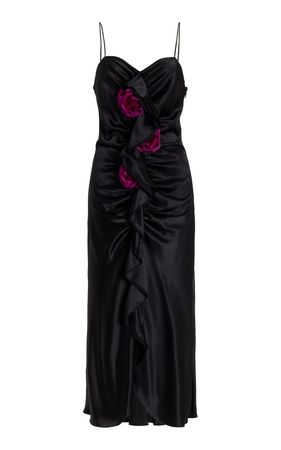 Floral-Appliquéd Silk Satin Midi Slip Dress By Rodarte | Moda Operandi