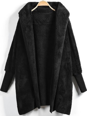 ROMWE - Fluffy Teddy Coat (Black)