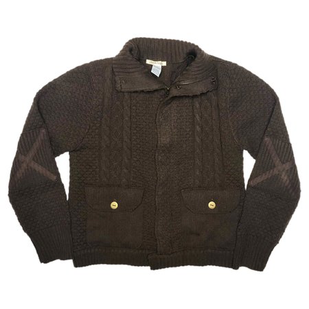 brown knit sweater zip up jacket cardigan