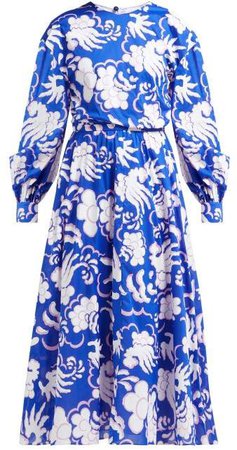 Abstract Print Cotton Midi Dress - Womens - Blue Multi