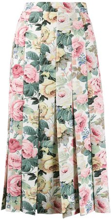 rose print pleated skirt