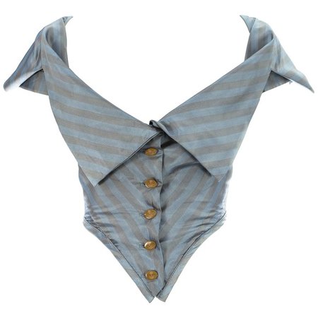 Vivienne Westwood striped satin fitted cropped blouse, c. 1990s For Sale at 1stdibs