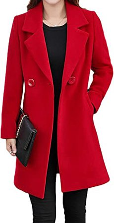 Amazon.com: Springrain Women's Notched Lapel Collar Double Breasted Pea Midi Long Coat : Clothing, Shoes & Jewelry
