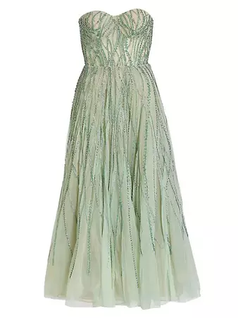 Shop Reem Acra Strapless Embroidered Chiffon Dress | Saks Fifth Avenue