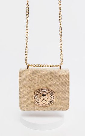 Gold Glitter Lion Head Trim Cross Body Bag  | PrettyLittleThing