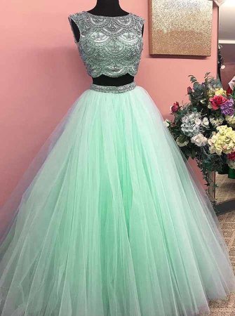 Mint green prom dress silver