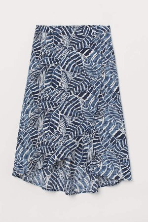 Patterned Wrap-front Skirt - Blue