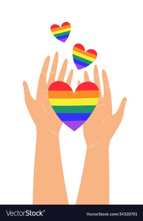 Two hands holding lgbtq rainbow heart colors Vector Image