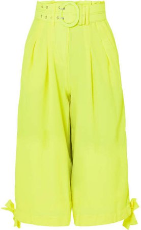 Neon Cropped Crepe Wide-leg Pants - Chartreuse