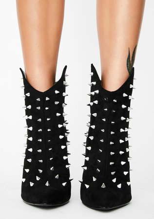 Spike Studded Matte Cowboy Ankle Boots - Black | Dolls Kill