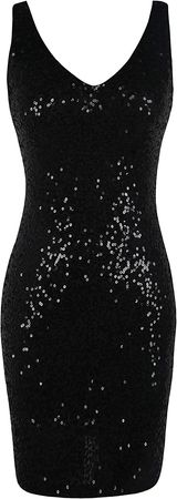 PrettyGuide Women's Sparkly Sequin Homecoming Dresses V Neck Bodycon Glitter Party Cocktail Dress XL Black