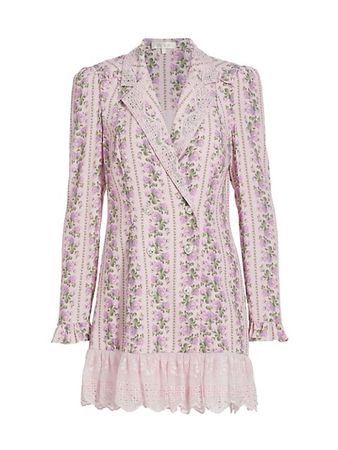 Shop LoveShackFancy Moonstone Double-Breasted Floral Minidress | Saks Fifth Avenue
