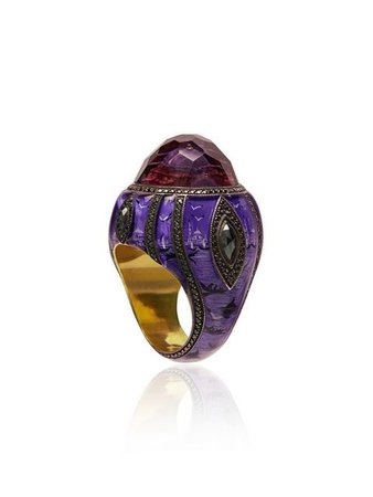 Sevan Bicakci Ottoman Architecture-Inspired Gold Ring with Black Diamonds and Amethyst