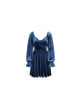 long sleeve blue velvet dress romantic