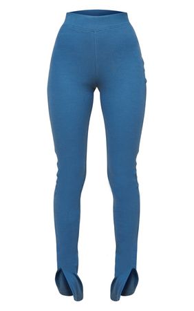 Steel Blue High Waist Textured Rib Trousers | PrettyLittleThing USA