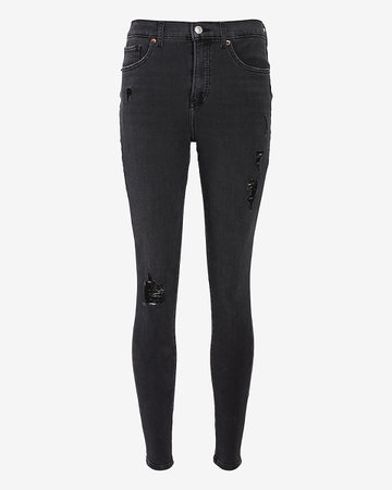 High Waisted 4-way Hyper Stretch Black Ripped Skinny Jeans | Express