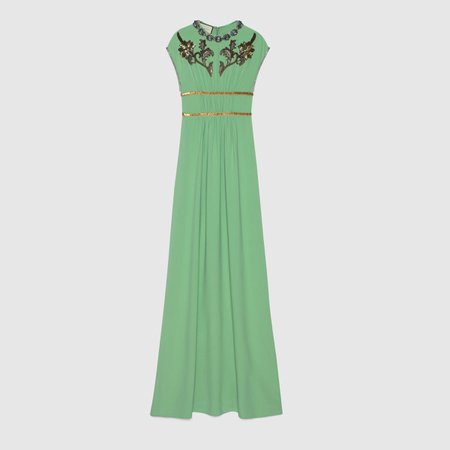 Mint Technical Jersey Crystal Embroidered Gown | GUCCI® US