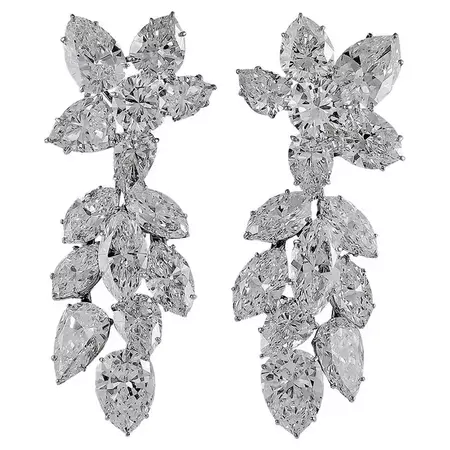 Harry Winston Diamond Cluster Platinum Chandelier Earrings For Sale at 1stDibs | harry winston earrings, harry winston cluster earrings, harry winston diamond earrings