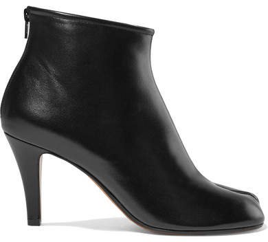 Split-toe Leather Ankle Boots - Black
