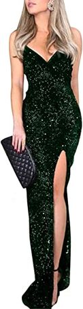 Amazon.com: BerryGo Women's Sexy V Neck Bodycon Sequin Gown Evening Dress with Slit : Clothing, Shoes & Jewelry
