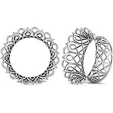 Amazon.com: PUNKYOUTH 2PCS Ear Gauges Plugs Hollow Floral Single Flared Tunnels Fashion Expander Stretcher Piercings Brass Gauge Earrings 2g-1" : Clothing, Shoes & Jewelry
