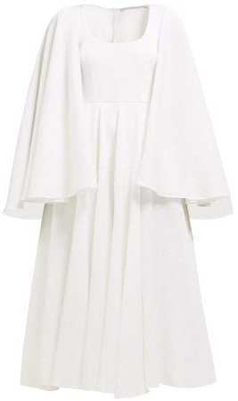 Amelia Caped Empire Waist Cotton Blend Dress - Womens - White