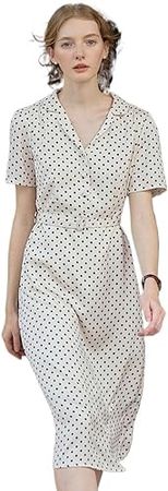 GITEES Dresses for Women Polka Dot Print Belted Shirt Dress at Amazon Women’s Clothing store